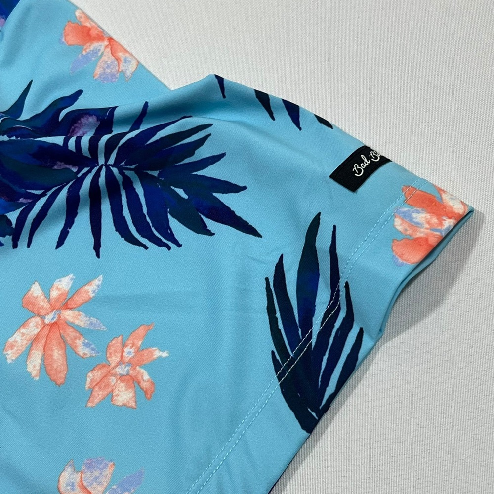 Bad Birdie Golf Polo Shirt Performance Bayou Blue Tropical Floral Palm Men's 2XL - Picture 4 of 10
